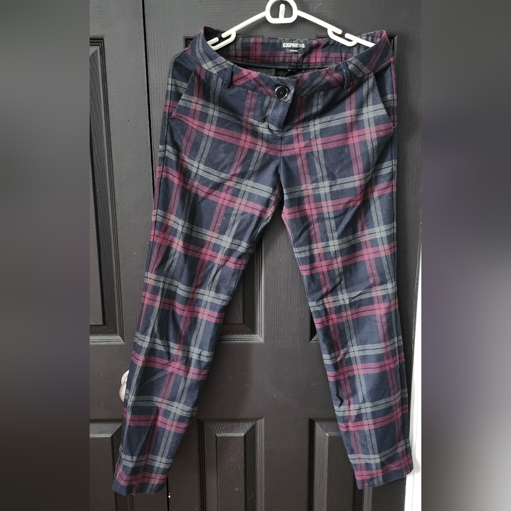 Express Navy and Burgundy Plaid Pants